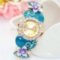 Дамы новые модные персонализированные роскошные Rhinestone Flower Bangle Watch B077